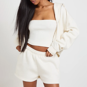 Ensemble de survêtement vintage pour femme, 2 pièces, coupe ample, avec sweat à capuche et short, en molleton polyester/coton, écologique - Product Image 4