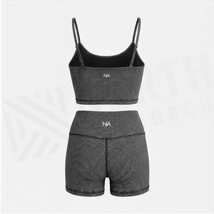 Ensemble de yoga 2 pièces North Approach, motif à pois, short taille haute, débardeur court à bretelles spaghetti, vêtements de sport respirants - Product Image 2