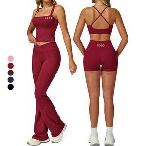 Conjunto Deportivo para Hombre, Bra Deportivo, Pantalones Cortos, Pantalones Acampanados, para Gimnasio, Yoga, Fitness, Traje Deportivo Combinado, Cintura Elástica, Talla XL - Product Image 1
