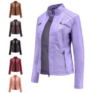 Veste en cuir classique minimaliste pour femmes, veste en cuir polyvalente pour femmes, veste d'extérieur tendance pour femmes - Product Image 6