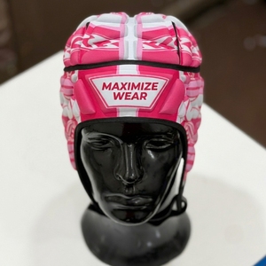 Casquette de rugby rose personnalisée |   Protège-tête rembourré en tissu poly léger |   Visière transparente de protection matelassée avec 7 aérations pour - Product Image 1