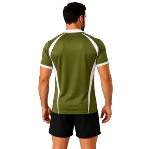 Maillot de rugby à manches courtes rayé vert olive pour homme, col en V, respirant, ajusté, pour les sports d'équipe et l'entraînement - Product Image 2
