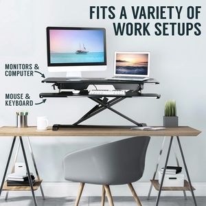 32-Inch Dual Monitor Laptop Workstation Height Adjustable Sit-to-<b>Stand</b> <b>Riser</b> with Wide Keyboard Tray Computer <b>Desk</b> Converter - Product Image 6