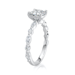 Anillo de Compromiso de Oro Blanco de 10K con Diamante Cultivado en Laboratorio con Corte Cojín Certificado por IGI de 1.5 CT, Piedras Laterales Marquise, Regalo para Fiesta o Boda - Product Image 3