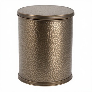 Cylindrical Metal Storage Bucket With Lid Hammered Bronze Finish Indoor Household Use Classic Style - Product Image 5