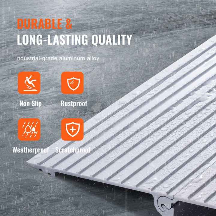 Adjustable 2\" Rise 800 Lbs Load Capacity Aluminum Door Threshold Ramp for Wheelchairs Power Chairs-Doorway Modular Ramp