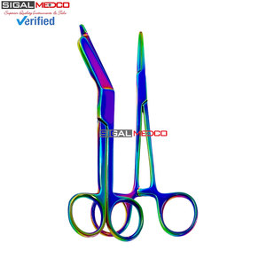 Tijeras de vendaje Lister de titanio color arcoíris de 7.25 pulgadas + tijeras quirúrgicas hemostáticas EMT para traumatismos con hoja recta de acero inoxidable - Product Image 1