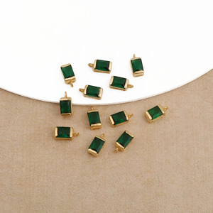 <b>Emerald</b> Quartz Baguette <b>Pendant</b> Charm Gold Plated Gemstone Jewelry Connector for Necklace Making - Product Image 1