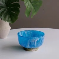 Holzschale mit Blauer Craquelé-Glasur Poliert Modernes Design Langlebig Ungiftig für Salat Servieren Verschenken Wohnzimmer - Product Image 2
