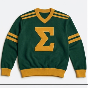 Sweat-shirt à capuche vert à col en V, broderie de lettres, manches longues, vêtement de campus pour homme, sweat-shirt en tricot pour homme - Product Image 1