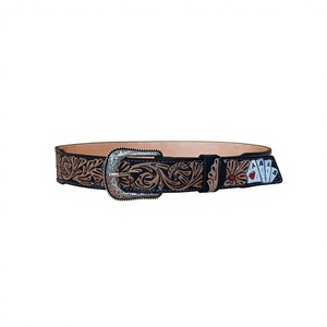 Men's Designer <b>Cow</b> Hide Printed Casual Belt with Steel Buckle Eco-Friendly Floral Pattern Customizable Width & Length - Product Image 3
