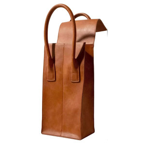 Porte-bouteille en cuir Salva marron gaufré uni, porte-bouteille unique avec poignée, étui de voyage portable - Product Image 4