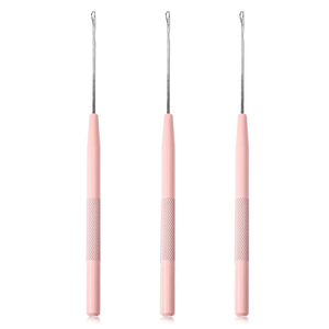 Professional Hair Extension Pulling <b>Needle</b> Tool, Pink Color Stainless Steel Anti Slip Handle Micro Ring Loop <b>Threader</b> Set - Product Image 1