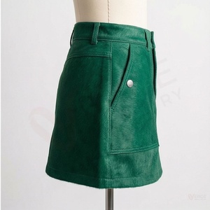 Jupe courte en fausse fourrure verte pour femme, coupe trapèze, taille haute, boutonnée, unie, décontractée, hiver - Product Image 3