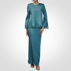 Baju Kurung chinois en crêpe marocain de qualité supérieure, col élégant et confortable, imprimé floral, soutien-gorge intégré, nouveau design SIPO 2024 - Product Image 1