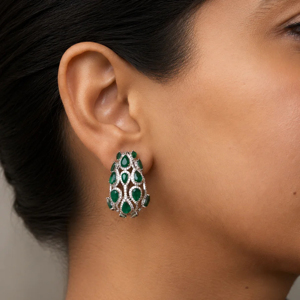 Luxury Women <b>Emerald</b> Cut Chandelier Earrings 925 Silver Wedding Jewelry Green Gemstone <b>Studs</b> - Product Image 1