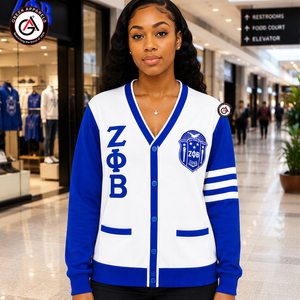 เสื้อคาร์ดิแกนอะคริลิกปักลายถักสำหรับผู้หญิง Zeta Phi Beta Finer |   ZOB Sorority ชุดปักลายสำหรับสุภาพสตรีแบบวินเทจป้องกันรอยยับ - Product Image 1