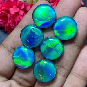 Offre Spéciale : Opale Aurora Synthétique Polie Ronde, Doublet Cabochon à Changement de Couleur, Multicolore, Pierre Libre pour la Fabrication de Bijoux - Product Image 3