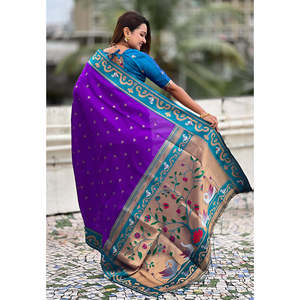 <b>Purple</b> Zari Woven Rajhans Swan Paithani Silk <b>Saree</b> Indian & Pakistani Clothing Elite Weaves 650g - Product Image 4