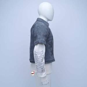 Dv Embossed <b>Star</b> Short Sleeve Bomber <b>Jacket</b> Cow Suede Zipper Front Turn-down Collar Autumn Style with Sweatshirts <b>Jackets</b> OEM - Product Image 4
