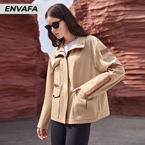 Abrigo Personalizado para Mujer, Chaqueta de Primavera con Bolsillos Grandes y Detalles en Cuero, Abrigo Corto Tipo Gabardina al por Mayor, OEM ODM - Product Image 4