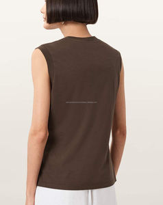 Camisetas sin mangas de LICRA de algodón de alta calidad para mujer, cuello redondo, fácil de usar, transpirable, patrón sólido, longitud corta, logotipo frontal, tela de Jersey - Product Image 4