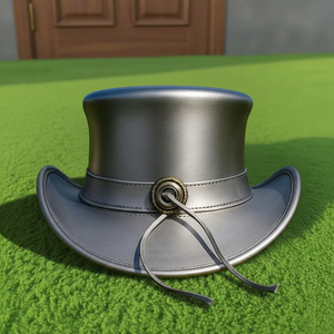 Chapeau haut-de-forme en cuir argenté métallisé de qualité supérieure, fait main, style steampunk, pour Noël et les festivals - Product Image 2