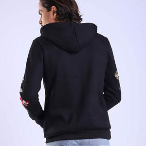 Sudadera con Capucha Bordada con Flores Negras para Hombre, Corte Regular, 100% Algodón, Ropa Casual de Otoño - Product Image 2