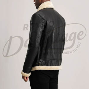 Manteau long en cuir véritable noir pour homme, chaud pour l'hiver, doublé de peau de mouton, manteau de luxe avec col en fourrure - Product Image 2