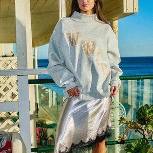 WWD High Quality <b>Mock</b> <b>Neck</b> Cotton Fleece Sweatshirt Tackle Twill Chenille Letter College Greek Pullover Custom College Crew Nec - Product Image 4