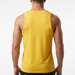 Men's <b>Yellow</b> Sleeveless <b>Tank</b> <b>Top</b> O-Neck Solid Color Breathable Polyester/Cotton Casual Wear 220g - Product Image 4