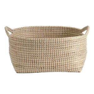 Petit panier en osier, panier festonné pour l'organisation et la décoration, paniers de rangement en jacinthe d'eau naturelle avec poignées en bois - Product Image 1