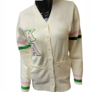 2026 New Style Customized AKA Sorority V Neck Varsity <b>Cardigan</b> <b>Sweater</b> 100% Cotton Breathable Chenille Front Logo Autumn Knitted - Product Image 2