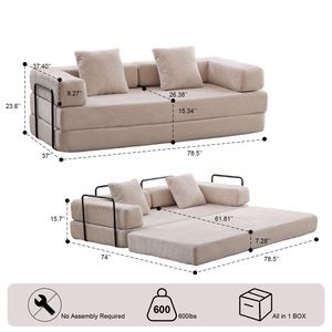 Divano Letto Convertibile Comodo con Supporto Lombare a Cuscino e Braccioli, Futon Lounge Sleeper C-Product - Product Image 3