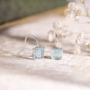 Vintage Natural Light Blue Aquamarine <b>Dangle</b> <b>Earrings</b> Raw Gemstone 925 Sterling <b>Silver</b> 14K Gold Plated Luxury Royal Design - Product Image 2