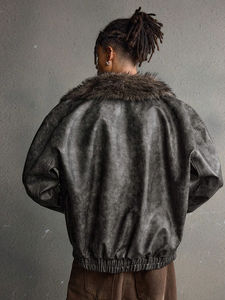 Veste en cuir streetwear pour homme, personnalisable avec logo OEM, respirante, col roulé en toile, mode, vente en gros, prix abordable - Product Image 4