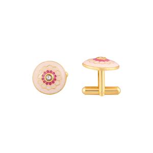 Mancuernillas Redondas de Lujo con Baño de Oro y Esmalte Rosa Magenta para Hombre, Accesorios Florales para Camisa Formal, Regalo de Boda o Negocios - Product Image 4