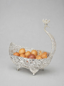 Silver Filigree Metal Fruit <b>Basket</b> Decorative Serving <b>Tray</b> Floral Display Bowl for Living Room Party - Product Image 5