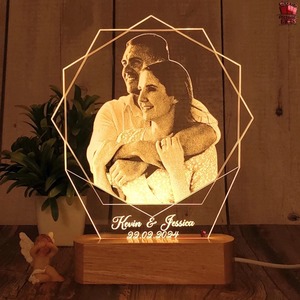 Lampe cadre photo LED 3D en promotion avec nom et date personnalisés, design élégant à effet d'illusion pour anniversaire, mariage, anniversaire de mariage - Product Image 5