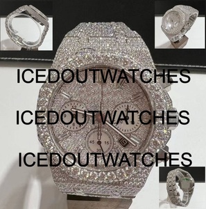 Montre en diamant Moissanite VVS entièrement sertie de pierres, mouvement à quartz en acier inoxydable, cadran en verre, résistance à l'eau 10 bars - Product Image 4