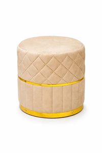 Premium Velvet Puffy <b>Ottoman</b> <b>Stool</b> for Living Room, Bedroom and Dressing Area | Round Footrest with Diamond Quilting - Product Image 2