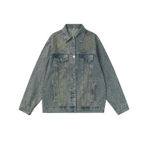 Chaqueta Vaquera de Mezclilla para Hombre, Estilo Urbano, Casual, 100% Algodón, Personalizada, con Pedrería, Nueva Moda, Impresión Láser - Product Image 1