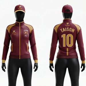 เสื้อแจ็คเก็ตฝึกซ้อมคริกเก็ตผู้ชาย ผ้าทริคอตผสมสแปนเด็กซ์/โพลีเอสเตอร์ พรีเมียม 350gsm มีฮู้ด ซิปครึ่งตัว ผ้าฟลีซ ลายการ์ตูน สีแดงเลือดหมูตัดทอง - Product Image 1