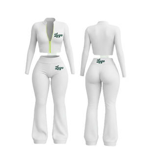 Customized Logo <b>Plus</b> <b>Size</b> Women's Winter Active Wear Tracksuit <b>Set</b> Full Zip Jacket Flared <b>Pants</b> <b>2</b>-<b>Piece</b> Fleece Lining Breathable - Product Image 3
