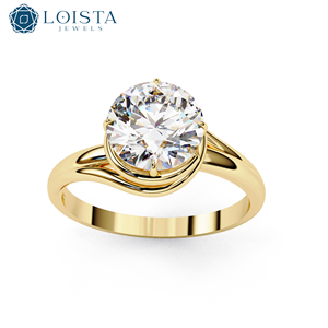 Bague de fiançailles solitaire classique LOISTA pour femme en or rose avec diamant rond taille brillant - Product Image 2