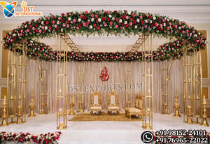 Mandap de mariage intérieur moderne avec dôme, le plus vendu, en miroir blanc et argenté. Achetez un nouveau mandap en cristal pour événements aux États-Unis. - Product Image 2