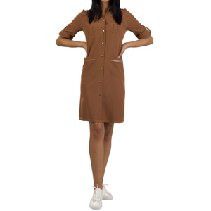 Robe noire en coton pour femmes, boutonnée devant, avec poches, respirante, uniforme pour salon, spa, esthétique. - Product Image 6