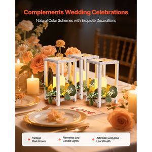 Ensemble de 12 lanternes de mariage (36 pièces) comprenant 12 lanternes en bois porte-bougies, 12 bougies LED sans flamme et 12 lumières de mariage - Product Image 2