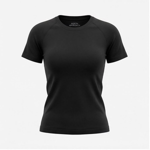 T-shirt de yoga côtelé à manches courtes et col rond pour femme North Approach, noir, anti-transpiration - Product Image 1