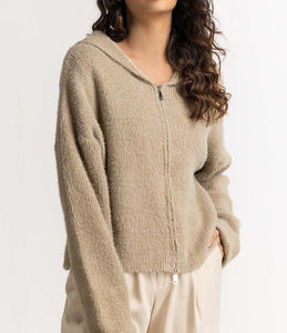 Suéter de punto personalizado con cierre de cremallera para mujer, elegante, de otoño, con logotipo personalizado, estilo coreano, de lana, para damas. - Product Image 1